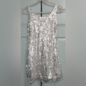 Silver Sequin Sleeveless Dress